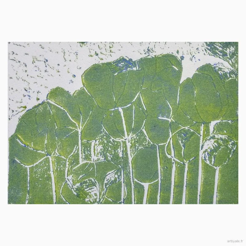 Coquelicots vert foncé - Gravure
